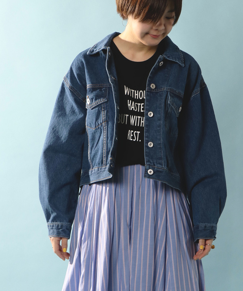 notch.（ノッチ）の「オーバーサイズショート丈Gジャン（デニムジャケット・レディース・スカイブルー/ネイビー/ブルー・M）」の22枚目の写真