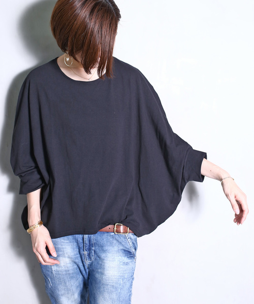 antiqua（アンティカ）の「カジュアル変形トップス（Tシャツ/カットソー・レディース・ブラック/オフホワイト・FREE）」の5枚目の写真