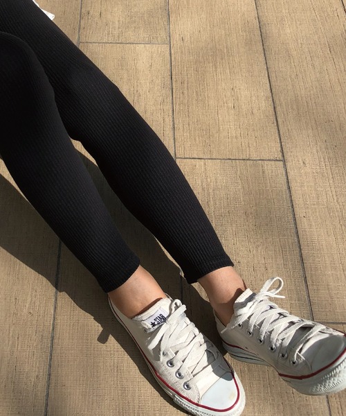 meJane(ミージェーン)の「リブテレコレギンス(レギンス/スパッツ・レディース・チャコールグレー/ブラック/ベージュ/グレー/オフホワイト/モカ・150-160cm/150-155cm/160-165cm/170-175cm)」の3枚目の写真