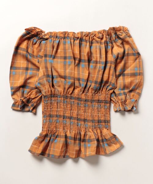 SPIGA(スピーガ)の「サッシュデザインチェックオフショル(シャツ/ブラウス・レディース・ピンク/イエロー/ネイビー・FREE)」の4枚目の写真