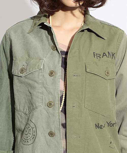 Ray BEAMS（レイビームス）の「△SALTWATER COWBOY / FATIGUE ジャケット（ミリタリージャケット・レディース・オリーブ/カモフラージュ・ONE SIZE）」の3枚目の写真