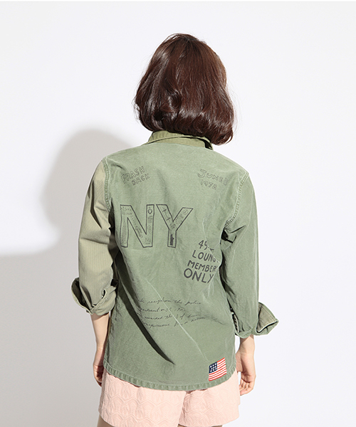 Ray BEAMS（レイビームス）の「△SALTWATER COWBOY / FATIGUE ジャケット（ミリタリージャケット・レディース・オリーブ/カモフラージュ・ONE SIZE）」の5枚目の写真
