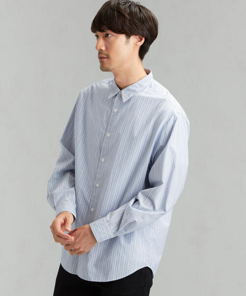 green label relaxing（グリーンレーベルリラクシング）の「CM タイプライター ストライプ ジャストルーズ RG 長袖シャツ（シャツ/ブラウス・メンズ・ライトブルー/ブラウン・MEDIUM/X-LARGE/SMALL/LARGE）」の2枚目の写真