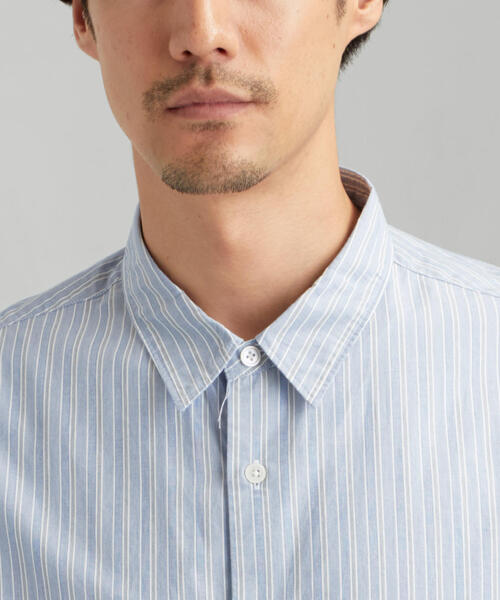 green label relaxing（グリーンレーベルリラクシング）の「CM タイプライター ストライプ ジャストルーズ RG 長袖シャツ（シャツ/ブラウス・メンズ・ライトブルー/ブラウン・MEDIUM/X-LARGE/SMALL/LARGE）」の6枚目の写真