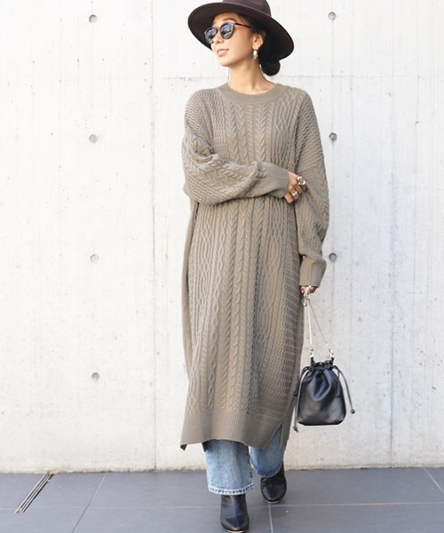 Coca コカ の 片面ケーブル編みニットロングワンピース ワンピース Wear Coca コカ の 片面ケーブル編みニットロングワンピース ワンピース Wear