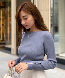 KOBE LETTUCE | 袖スリット・バックボタン 2typeリブニットトップス【岡部あゆみさんコラボ】(ニット/セーター)