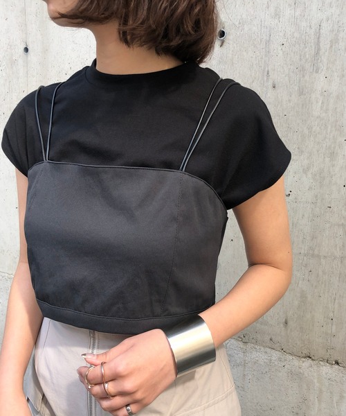 &g'aime（アンジェム）の「【&g'aime】ビスチェセットTシャツ（Tシャツ/カットソー・レディース・グレイッシュベージュ/ブラック/カーキ・FREE）」の6枚目の写真