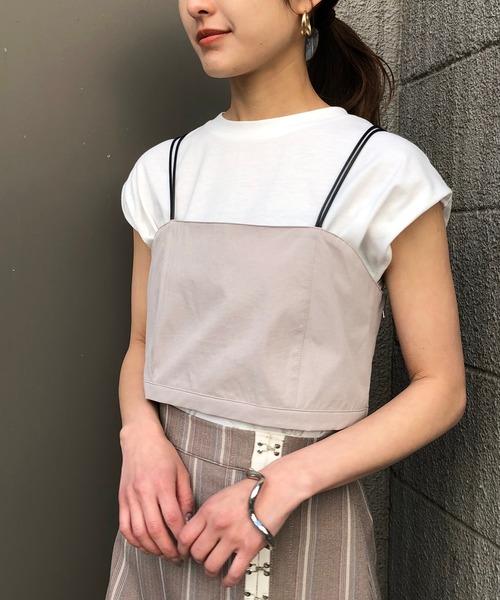 &g'aime（アンジェム）の「【&g'aime】ビスチェセットTシャツ（Tシャツ/カットソー・レディース・グレイッシュベージュ/ブラック/カーキ・FREE）」の9枚目の写真