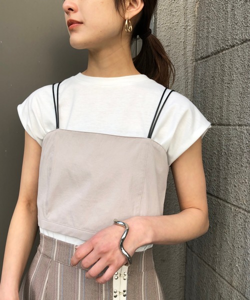 &g'aime（アンジェム）の「【&g'aime】ビスチェセットTシャツ（Tシャツ/カットソー・レディース・グレイッシュベージュ/ブラック/カーキ・FREE）」の10枚目の写真