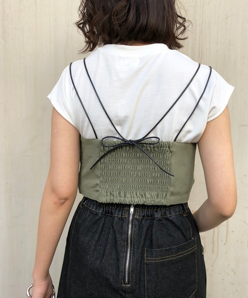 &g'aime（アンジェム）の「【&g'aime】ビスチェセットTシャツ（Tシャツ/カットソー・レディース・グレイッシュベージュ/ブラック/カーキ・FREE）」の16枚目の写真