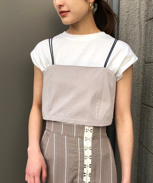 &g'aime（アンジェム）の「【&g'aime】ビスチェセットTシャツ（Tシャツ/カットソー・レディース・グレイッシュベージュ/ブラック/カーキ・FREE）」の8枚目の写真