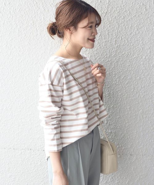 SHIPS Days(シップスデイズ)の「SHIPS Days STANDARD:バスクボーダーTee◇(Tシャツ/カットソー・レディース・ホワイト/ベージュ/ラベンダー/ネイビー・M~L/S~M)」の3枚目の写真