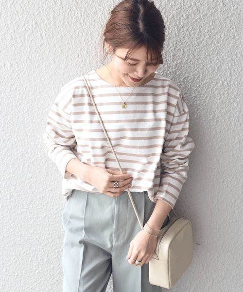 SHIPS Days(シップスデイズ)の「SHIPS Days STANDARD:バスクボーダーTee◇(Tシャツ/カットソー・レディース・ホワイト/ベージュ/ラベンダー/ネイビー・M~L/S~M)」の17枚目の写真