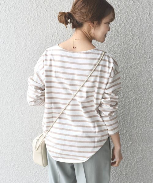 SHIPS Days(シップスデイズ)の「SHIPS Days STANDARD:バスクボーダーTee◇(Tシャツ/カットソー・レディース・ホワイト/ベージュ/ラベンダー/ネイビー・M~L/S~M)」の16枚目の写真