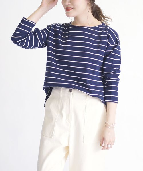 SHIPS Days(シップスデイズ)の「SHIPS Days STANDARD:バスクボーダーTee◇(Tシャツ/カットソー・レディース・ホワイト/ベージュ/ラベンダー/ネイビー・M~L/S~M)」の10枚目の写真
