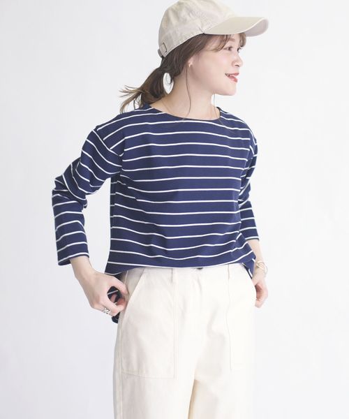 SHIPS Days(シップスデイズ)の「SHIPS Days STANDARD:バスクボーダーTee◇(Tシャツ/カットソー・レディース・ホワイト/ベージュ/ラベンダー/ネイビー・M~L/S~M)」の9枚目の写真