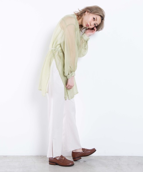 WEGO(ウィゴー)の「WEGO/シアーバンドカラースリットシャツ(シャツ/ブラウス・レディース・アイボリー/グリーン系その他・FREE)」の9枚目の写真