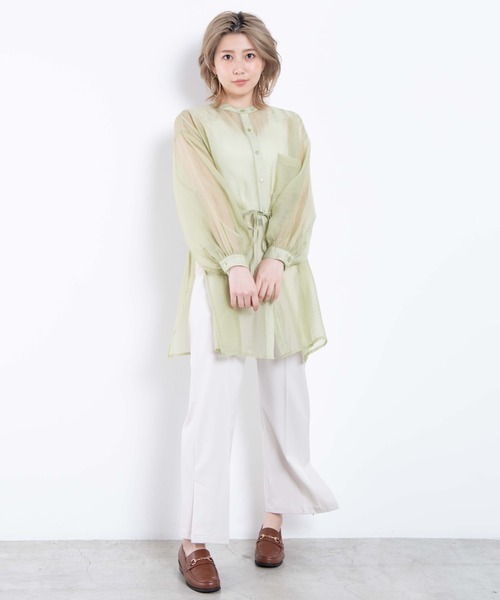 WEGO(ウィゴー)の「WEGO/シアーバンドカラースリットシャツ(シャツ/ブラウス・レディース・アイボリー/グリーン系その他・FREE)」の4枚目の写真