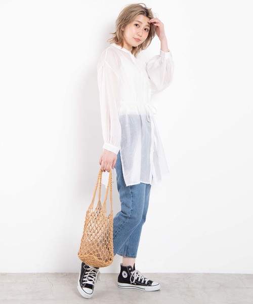 WEGO(ウィゴー)の「WEGO/シアーバンドカラースリットシャツ(シャツ/ブラウス・レディース・アイボリー/グリーン系その他・FREE)」の15枚目の写真