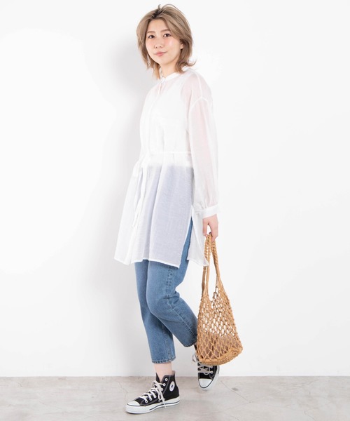 WEGO(ウィゴー)の「WEGO/シアーバンドカラースリットシャツ(シャツ/ブラウス・レディース・アイボリー/グリーン系その他・FREE)」の7枚目の写真