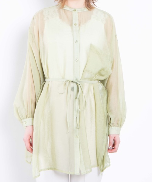 WEGO(ウィゴー)の「WEGO/シアーバンドカラースリットシャツ(シャツ/ブラウス・レディース・アイボリー/グリーン系その他・FREE)」の5枚目の写真