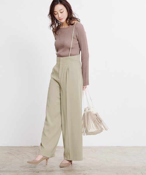 ur's(ユアーズ)の「サロペットハイウエストワイドパンツ(その他パンツ)」|グリーン