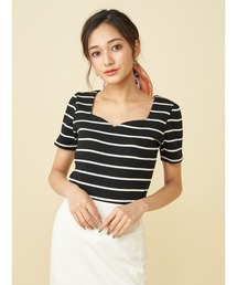 ハートネックパワショル半袖Tシャツ