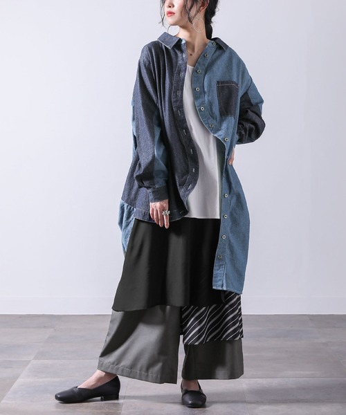 osharewalker（オシャレウォーカー）の「【廃盤】『異素材MIXレイヤード風アシメパンツ』（その他パンツ・レディース・チャコール・FREE）」の7枚目の写真