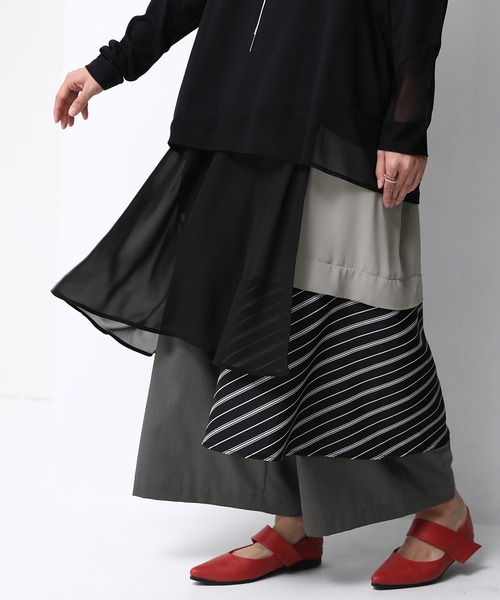 osharewalker（オシャレウォーカー）の「【廃盤】『異素材MIXレイヤード風アシメパンツ』（その他パンツ・レディース・チャコール・FREE）」の13枚目の写真