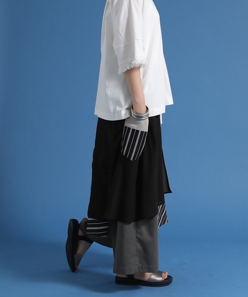 osharewalker（オシャレウォーカー）の「【廃盤】『異素材MIXレイヤード風アシメパンツ』（その他パンツ・レディース・チャコール・FREE）」の4枚目の写真