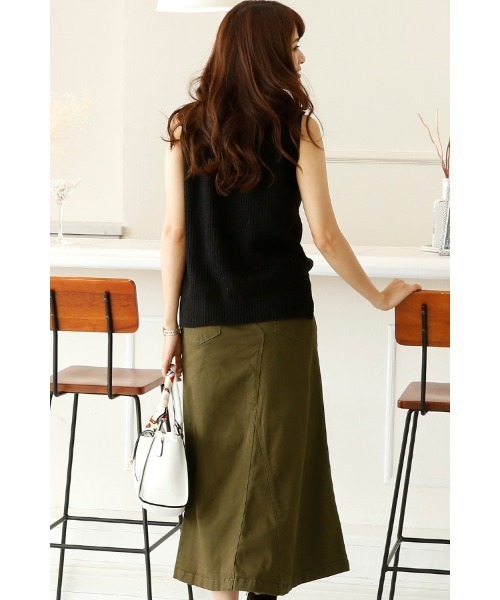 ElegChic（エレグシック）の「ウエストリブロングスカート（スカート・レディース・カーキ/ブラック/ベージュ・M/4L/XXL/XL/L）」の6枚目の写真