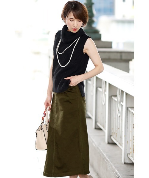 ElegChic（エレグシック）の「ウエストリブロングスカート（スカート・レディース・カーキ/ブラック/ベージュ・M/4L/XXL/XL/L）」の7枚目の写真