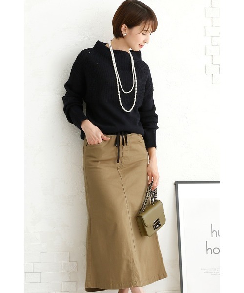 ElegChic（エレグシック）の「ウエストリブロングスカート（スカート・レディース・カーキ/ブラック/ベージュ・M/4L/XXL/XL/L）」の8枚目の写真