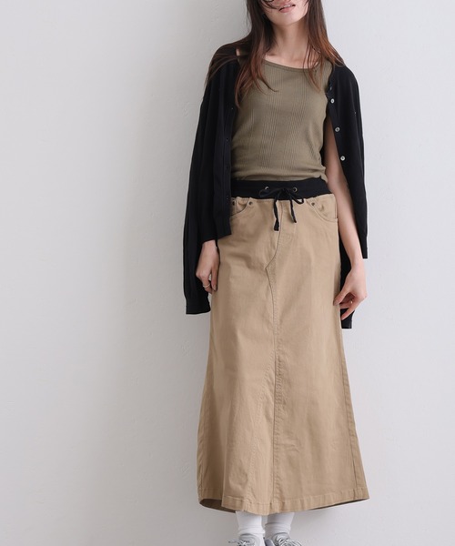 ElegChic(エレグシック)の「ウエストリブ ロング スカート (スカート・レディース・カーキ/ブラック/ベージュ・M/4L/XXL/XL/L)」の5枚目の写真