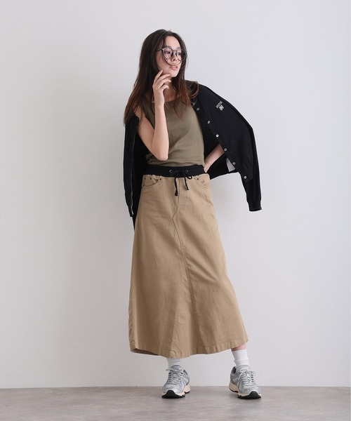 ElegChic(エレグシック)の「ウエストリブ ロング スカート (スカート・レディース・カーキ/ブラック/ベージュ・M/4L/XXL/XL/L)」の6枚目の写真