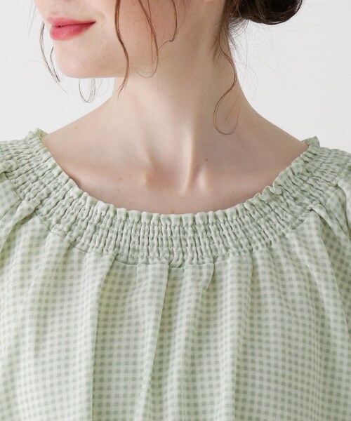 Cutie Blonde（キューティーブロンド）の「◆【S-L】シャーリングギンガムチェックブラウス（シャツ/ブラウス・レディース・ブラック系1/ダークグリーン系1/ベージュ系その他2・03/01/02）」の7枚目の写真