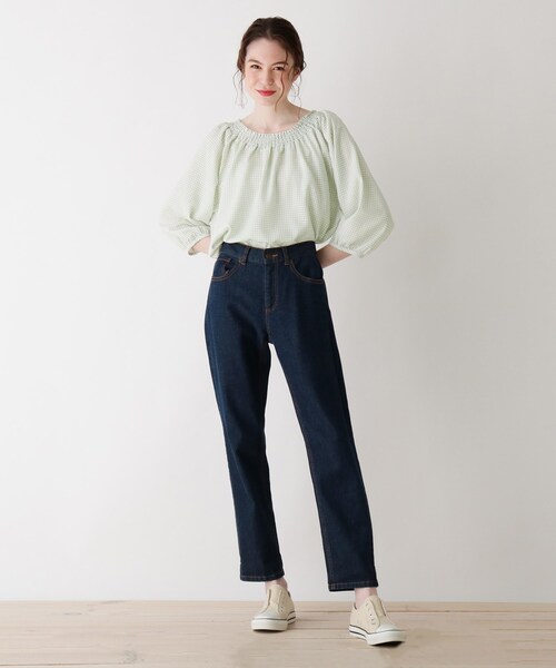 Cutie Blonde（キューティーブロンド）の「◆【S-L】シャーリングギンガムチェックブラウス（シャツ/ブラウス・レディース・ブラック系1/ダークグリーン系1/ベージュ系その他2・03/01/02）」の11枚目の写真