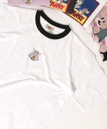Tom&Jerry/ トム&ジェリー リンガー 刺繍 アニメ プリントTシャツ