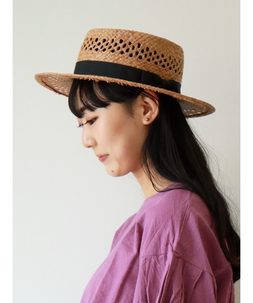 Samansa Mos2(サマンサ モスモス)の「透かし編みカンカン帽(ハット・レディース・ブラック/ブラウン・フリ-)」の2枚目の写真