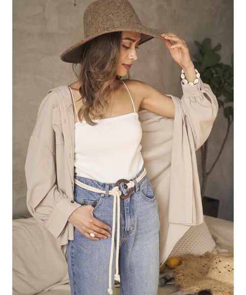 To the sea（トゥーザシー）の「ウォッシャブルリネンタッチオーバーシャツ（シャツ/ブラウス・レディース・ホワイト/ベージュ・FREE）」の2枚目の写真