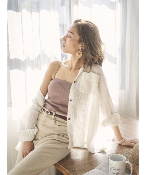 To the sea（トゥーザシー）の「ウォッシャブルリネンタッチオーバーシャツ（シャツ/ブラウス・レディース・ホワイト/ベージュ・FREE）」の3枚目の写真