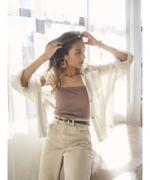 To the sea（トゥーザシー）の「ウォッシャブルリネンタッチオーバーシャツ（シャツ/ブラウス・レディース・ホワイト/ベージュ・FREE）」の4枚目の写真