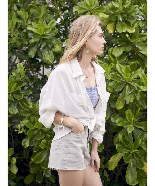 To the sea（トゥーザシー）の「ウォッシャブルリネンタッチオーバーシャツ（シャツ/ブラウス・レディース・ホワイト/ベージュ・FREE）」の5枚目の写真