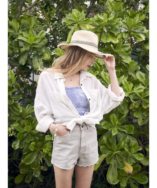 To the sea（トゥーザシー）の「ウォッシャブルリネンタッチオーバーシャツ（シャツ/ブラウス・レディース・ホワイト/ベージュ・FREE）」の6枚目の写真