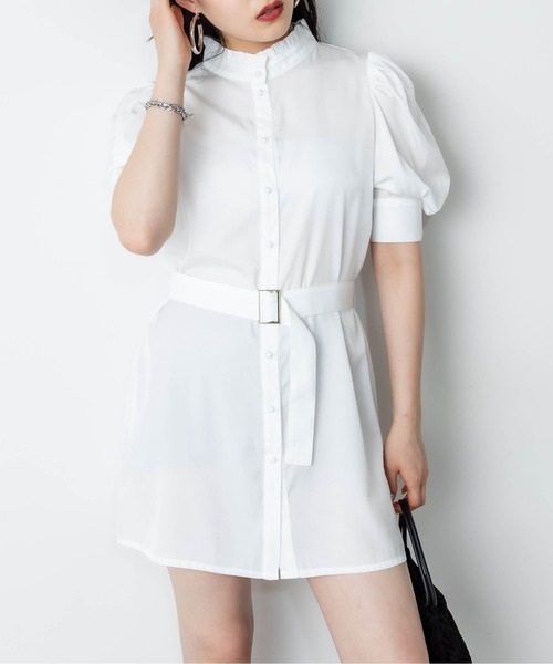 RASVOA（ラスボア）の「バンドカラーパワショルワンピース（ワンピース・レディース・ブラック/ベージュ/オフホワイト・FREE）」の2枚目の写真