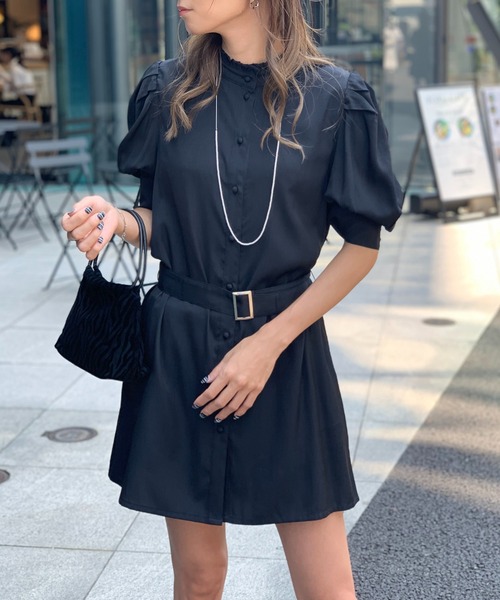 RASVOA（ラスボア）の「バンドカラーパワショルワンピース（ワンピース・レディース・ブラック/ベージュ/オフホワイト・FREE）」の19枚目の写真