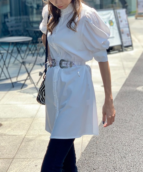 RASVOA（ラスボア）の「バンドカラーパワショルワンピース（ワンピース・レディース・ブラック/ベージュ/オフホワイト・FREE）」の6枚目の写真