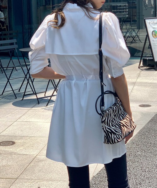 RASVOA（ラスボア）の「バンドカラーパワショルワンピース（ワンピース・レディース・ブラック/ベージュ/オフホワイト・FREE）」の8枚目の写真