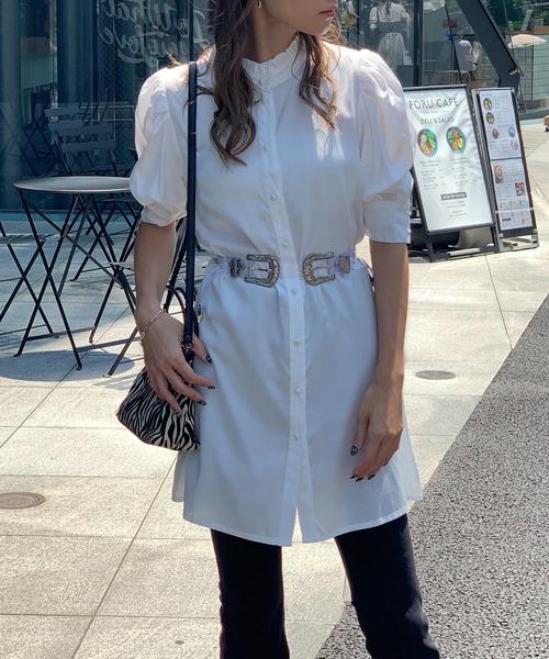 RASVOA（ラスボア）の「バンドカラーパワショルワンピース（ワンピース・レディース・ブラック/ベージュ/オフホワイト・FREE）」の21枚目の写真