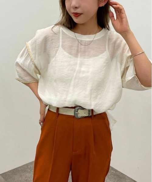 apres jour mignon(アプレジュールミニョン)の「シアーTシャツ+キャミSET 【ZOZOTOWN限定アイテム】(Tシャツ/カットソー・メンズ・ブラック/グリーン系その他/アイボリー/オレンジ・X-LARGE/フリー)」の2枚目の写真